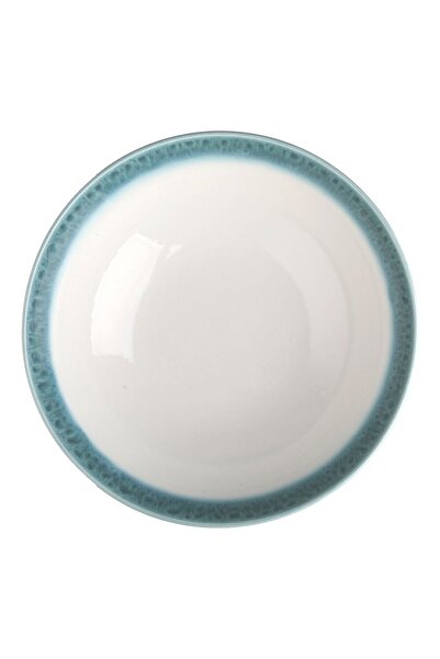 OEM White Deep Plate with Turquoise Rim "" 22cm