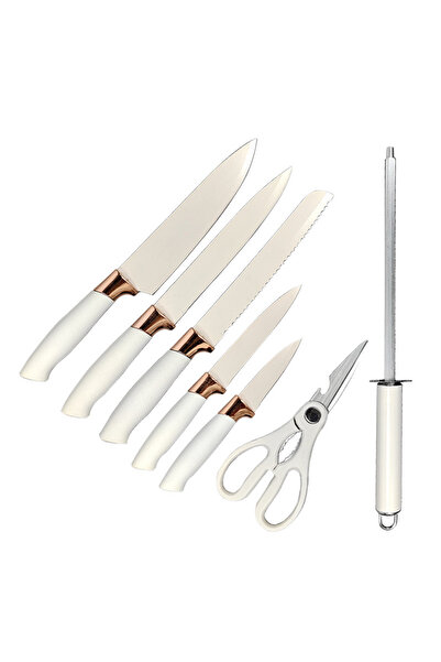 Generic 8-piece Knife Set Rose Gold Electroplated Handle Non-stick Stainless Steel Blade for Chef Cooking Me