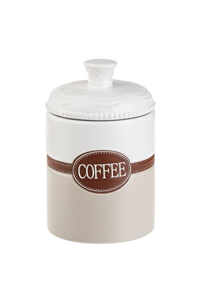 OEM White Ecru Brown Ceramic Jar with Coffee Lid 1lt