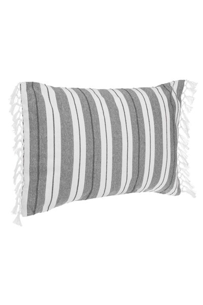 OEM Off White Summer Decorative Pillow with Grey Stripes and Macrame Fringes 60x40cm