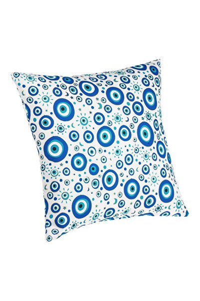 OEM Perna Decorativa de Vara Alba cu Imprimeu Albastru Ochi cu Detalii din Folie Aurie 40x40cm