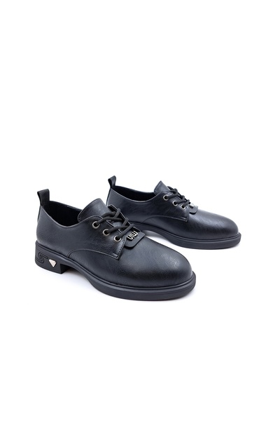 Toce Pantofi de damă negri casual în stil Oxford cu șireturi