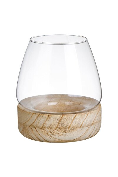 OEM Decorative Transparent Glass Vase with Wooden Base Ø16.5x19cm