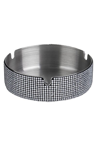 OEM Round Ashtray Stainless Steel Silver with Rhinestone Ø10x3cm
