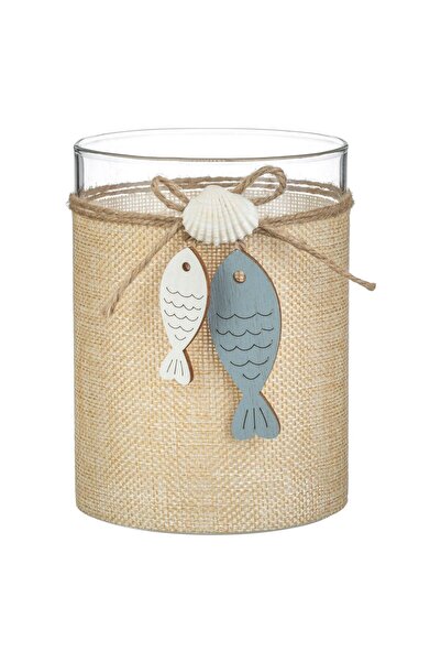 OEM Transparent Glass Cup with Beige Fish Shells String for Pill Candles Ø9.5...