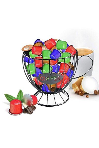 OEM Black Metal Cup-Shaped Coffee Capsule Holder "Coffee" Ø15x14cm