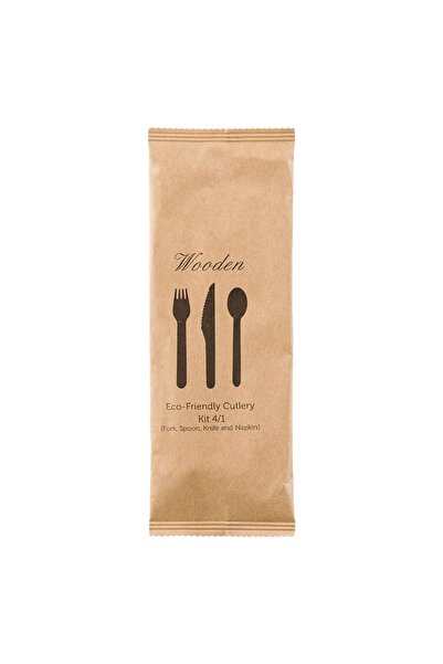 OEM Wooden Cutlery Kit with Fork, Knife, Spoon and Napkin - 8pcs