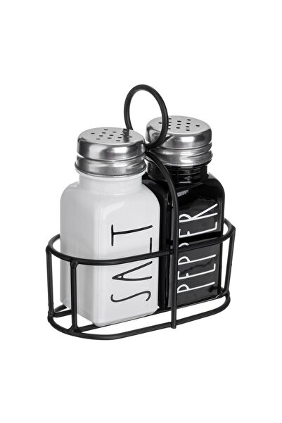 OEM Black and White Glass Salt and Pepper Shaker Set with Metal Base 85ml