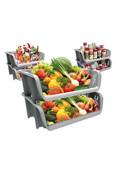 OEM Stackable Storage Basket with Opening Grey 39x30.5x13cm