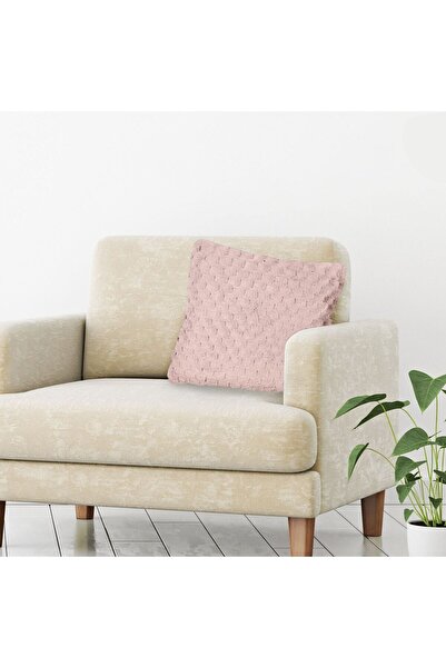 OEM Pink Faux Fur Decorative Pillow with Embossed Pattern for Sofa 60x60cm