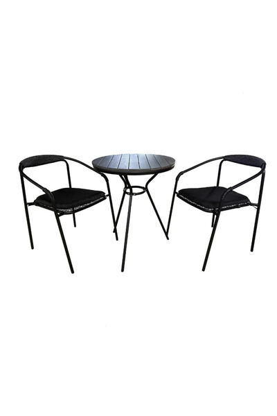 Family Ship Garden Seating Set Round Table with 2 Chairs - Black