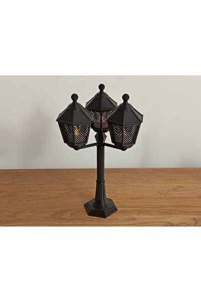 NADO DEKOR Nostaljik Sokak Lambası Ledli Aydınlatma Üç başlı 18 cm ayaklı