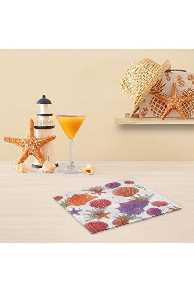 OEM White Table Napkins with 1 Ply & Pastel Shell Pattern 33x33cm - 40pcs