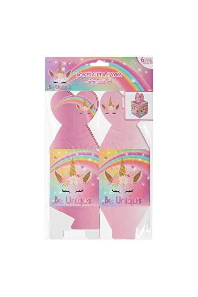 OEM Cutii din Carton Roz cu Model Unicorn pentru Prajituri 9.9x8.5x8.5cm - 6buc