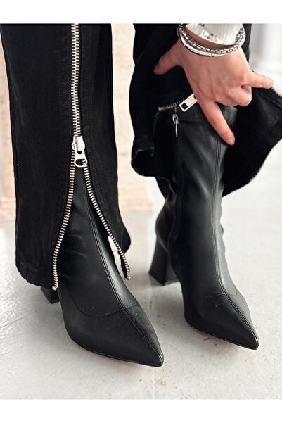 I Love Shoes Nysea Kadın Topuklu Streç Bot Siyah Mat Deri