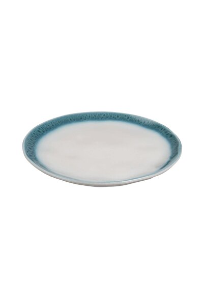 OEM Small White Plate with Turquoise Rim "" 20cm