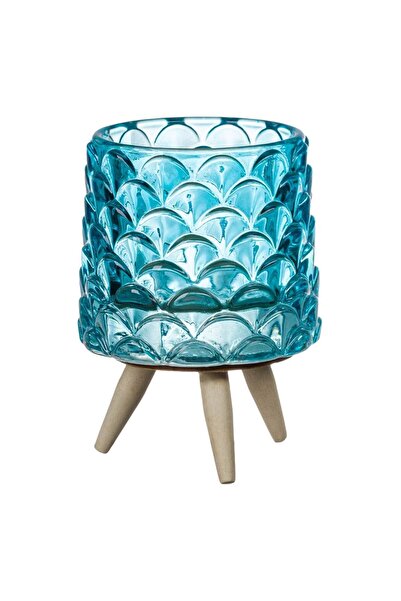 OEM Suport din Sticla Ciel cu Picioruse de Lemn pentru Lumanari Ø7x10.5cm