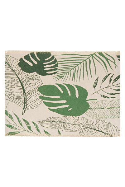 OEM Beige Cotton Placemat with Green Tropical Leaves Pattern 42x30cm