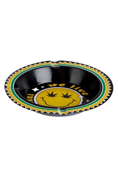 OEM Black Round Metal Ashtray with Emoji Pattern "We live for the moment" Ø14...
