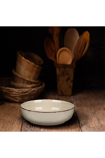 OEM Nordic Style Beige Ceramic Deep Plate Ø20cm