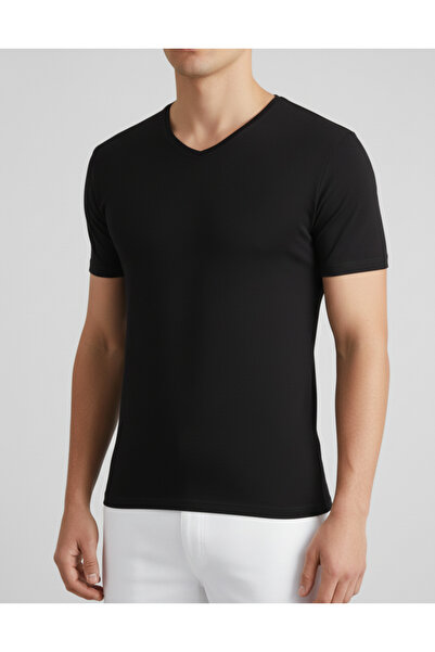 balkonda Tricou pentru bărbați cu decolteu în V basic Bumbac Pachet de 2 Elas...