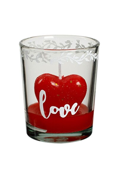 OEM Red Heart Candle in White Decorated Glass Ø5.5x6.5cm