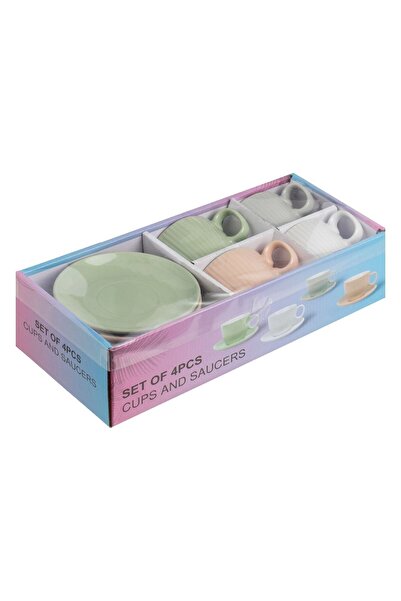 OEM Set of 4 Ceramic Coffee Mugs in Pastel Colors with Saucers 210ml