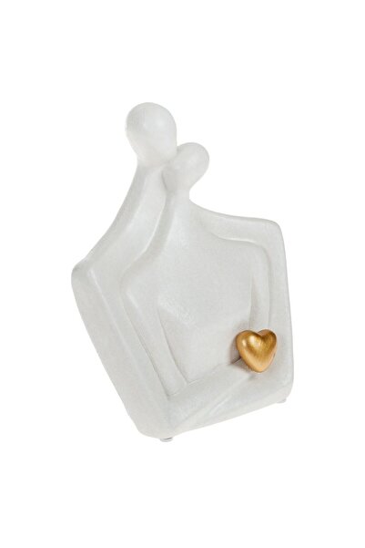 OEM Decorative Statue Embracing Couple Matte White Ceramic with Golden Heart 16x6x20cm