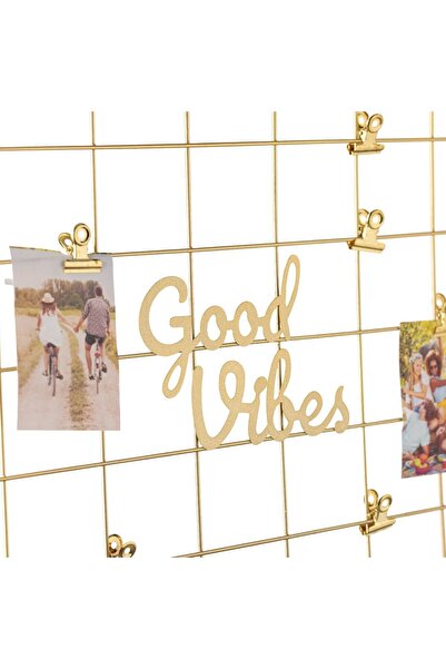 OEM Good Vibes Gold Metal Mesh Photo Frame with 3 Clips 40x30cm