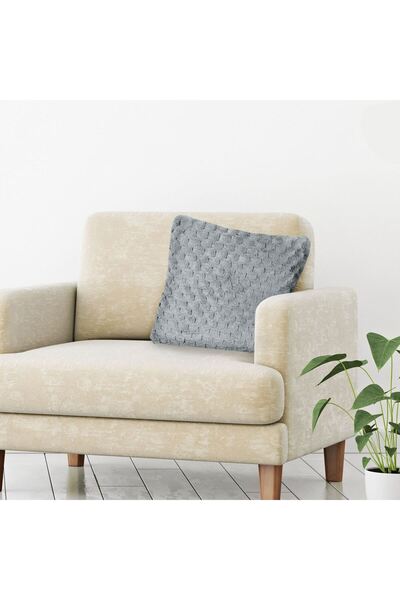 OEM Grey Faux Fur Decorative Pillow with Embossed Pattern for Sofa 60x60cm