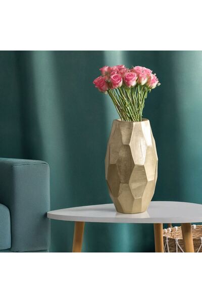 OEM Decorative Golden Vase with Asymmetric Pattern 15.2x15.2x26.7cm