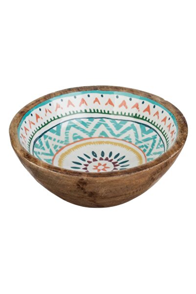 OEM Bol din Lemn Emailat cu Model Colorat Aztec Ø20x8cm