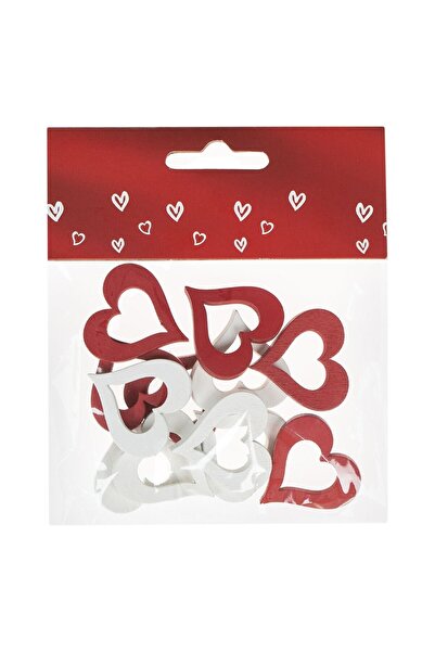 OEM Red & White Decorative Wooden Hearts 3x3cm - 12pcs