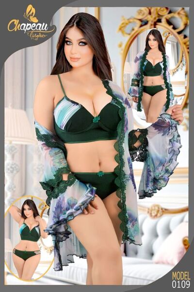 Nice Model طقم ملابس داخلية رومانسية من الشيفون الزهري مع حواف من الدانتيل، م...