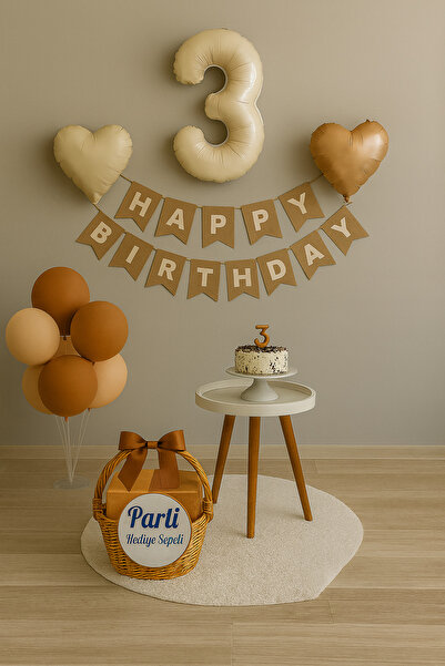 parti hediye sepeti Σετ μπαλόνια γενεθλίων 3 ετών σε κρεμ καφέ χρώμα |   Προσ...