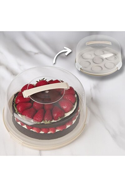 OEM Round Beige Plastic Cake Stand 2in1 Ø28x14.5cm