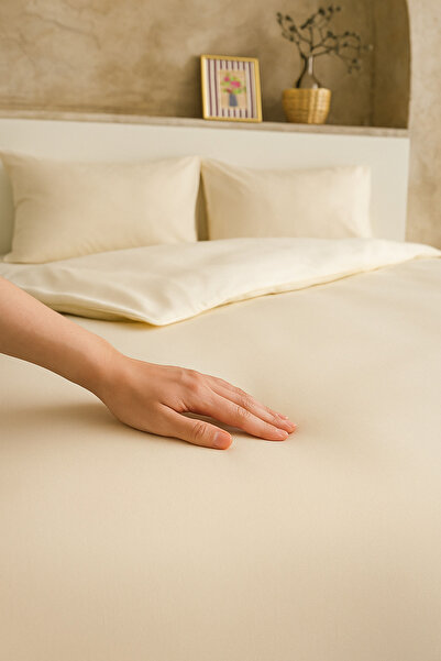 homewell Premium Natural Cotton Satin King Size Duvet Cover Set 220X240 Cream Beige – Hypoallergenic, Silky Soft