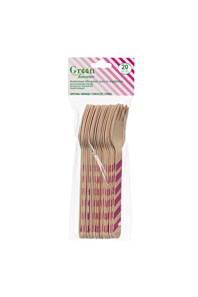 OEM Wooden Forks with Fuchsia Stripes 16cm - 20pcs