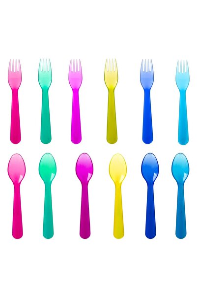 OEM Set of Reusable Spoons & Forks in Different Colors 16cm - 12pcs