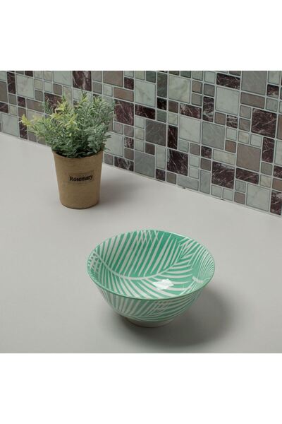 OEM Green Porcelain Bowl with White Tropical Leaves 690ml