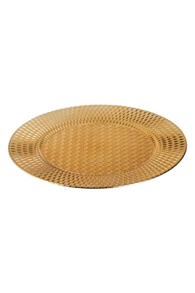 OEM Round Decorative Plate Gold with Embossed Pattern Made of Plastic Ø33cm