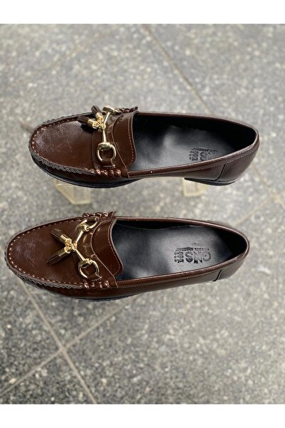 Metin Ayakkabı Brown Outer Material Leather Patent Leather Chain Accessory Women's Daily Ballet Flats