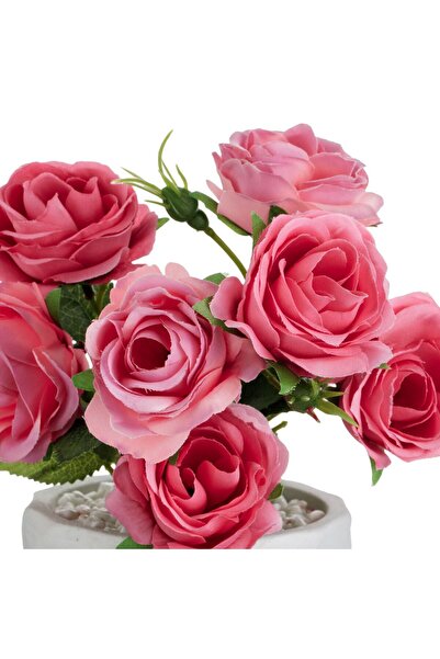 OEM Decorative White Cement Pot with Artificial Pink Rose Plant Ø11x22cm