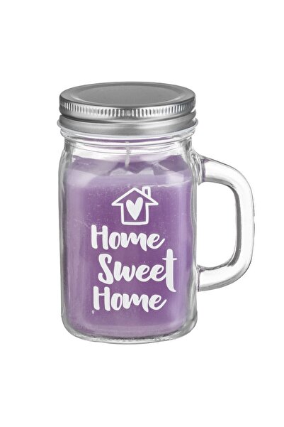 OEM Lilac Scented Candle in Jar with Lid & Handle Honey Pear "Home Sweet Home" Ø7x12cm