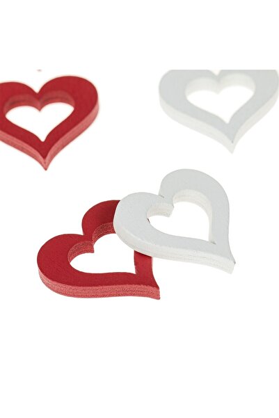 OEM Red & White Decorative Wooden Hearts 3x3cm - 12pcs