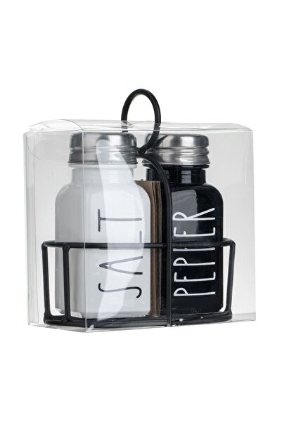 OEM Black and White Glass Salt and Pepper Shaker Set with Metal Base 85ml