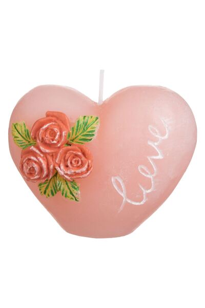 OEM Pink Heart Shaped Candle with 3D Roses "Love" 8x6.5cm