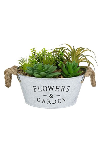 OEM Ghiveci Decorativ Metalic cu Plante Artificiale Ø18x16.5cm