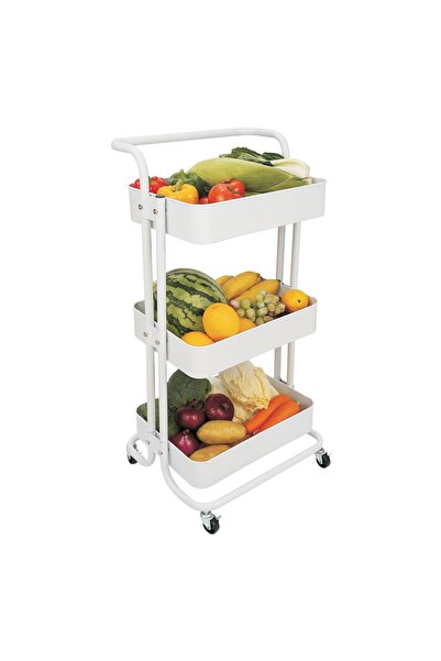 OEM Etajera de Bucatarie Metalica Alba cu 3 Nivele 44x36x82cm