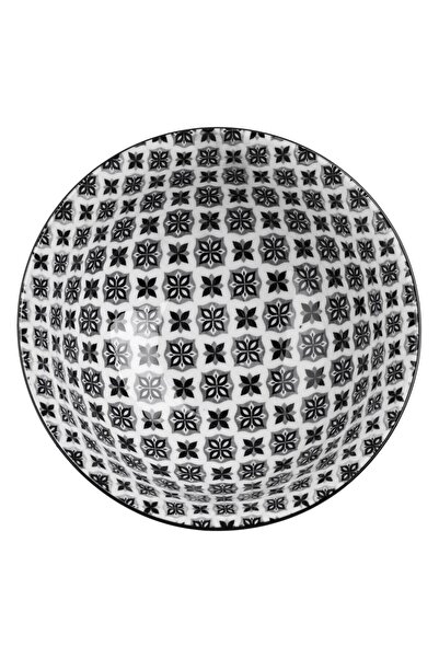 OEM Bol din Portelan Negru Alb cu Model Flori 800ml